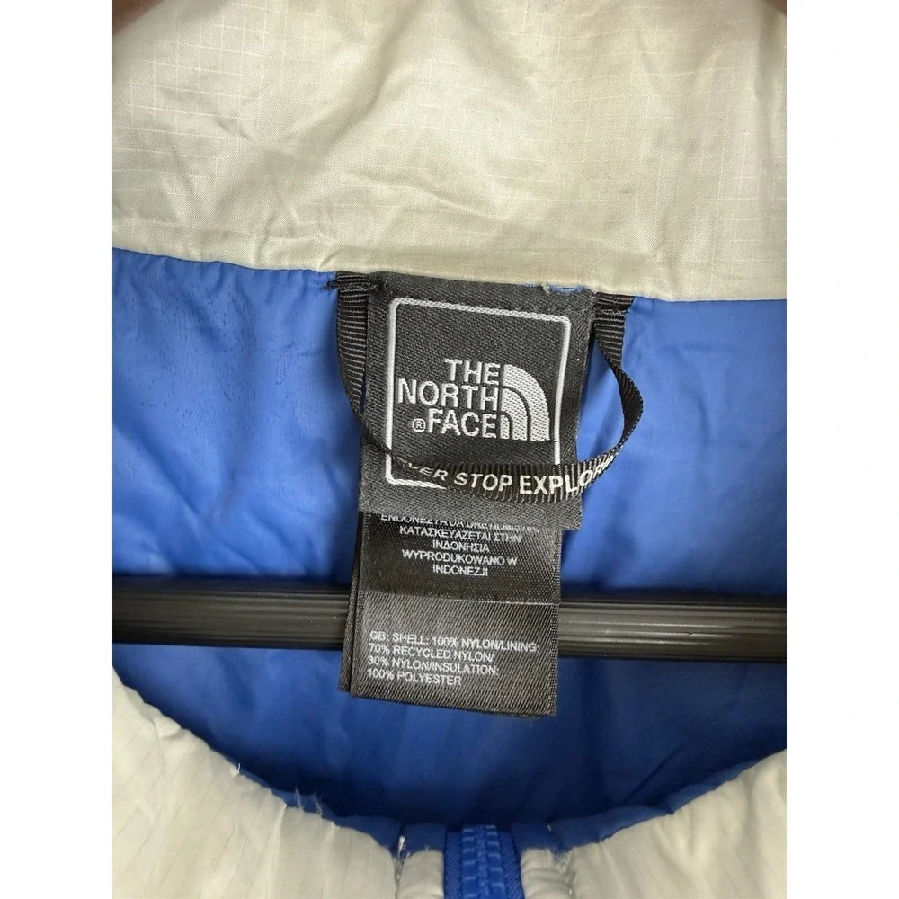 The North Face Puffer Jacket Mens Sz . XL Silver Metallic Full Zip Blue Accent